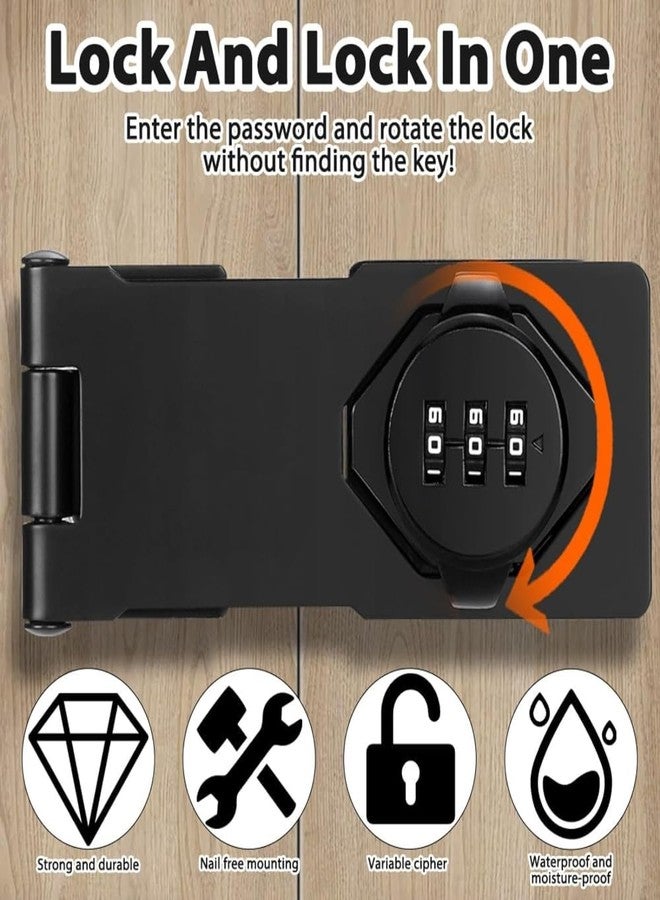 PiyuBind Cabinet Password Hasp Locks 90 Degree Barn Door Lock Household Security Combination Latch Lock for Locker, Fence, Bathroom, Outdoor, Garden (Black-1PC) - Image 4